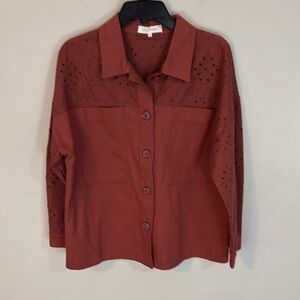 Solitaire Rust Brown  Heavy Cotton Top with Eyelet Details Size Large